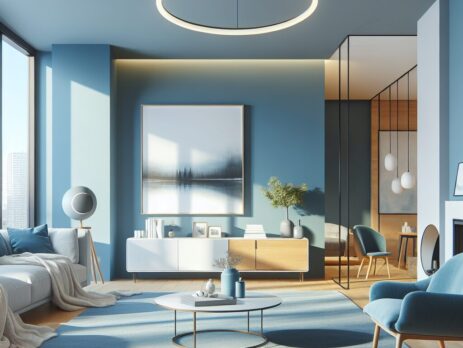 Woonkamer in kleur RAL 5015 Hemelsblauw
