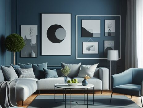 Woonkamer in kleur RAL 5017 Verkeersblauw