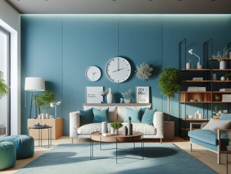 Woonkamer in kleur RAL 5018 Turkooisblauw