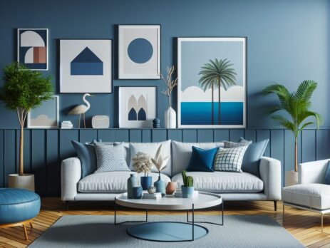 Woonkamer in kleur RAL 5019 Capriblauw