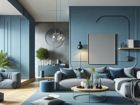 Woonkamer in kleur RAL 5021 Waterblauw