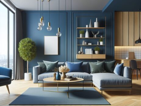 Woonkamer in kleur RAL 5002 Ultramarijnblauw