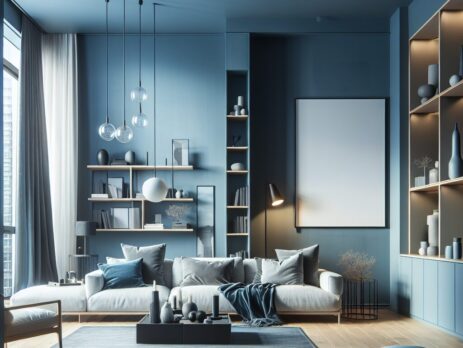Woonkamer in kleur RAL 5023 Verblauw