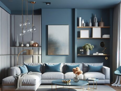 Woonkamer in kleur RAL 5025 Parelmoerblauw