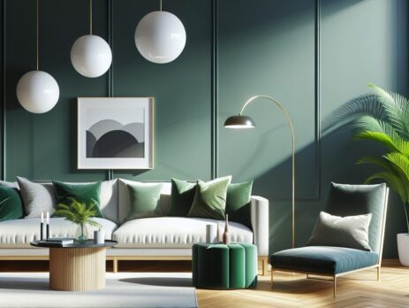 Woonkamer in kleur RAL 6001 Smaragdgroen