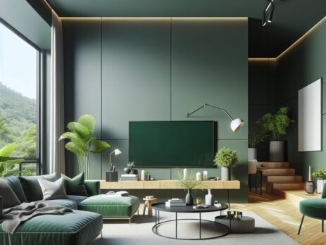Woonkamer in kleur RAL 6002 Loofgroen