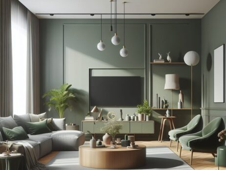 Woonkamer in kleur RAL 6003 Olijfgroen