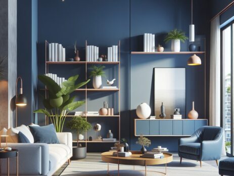 Woonkamer in kleur RAL 5003 Saffierblauw