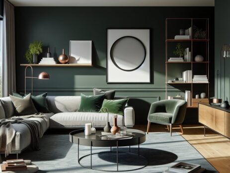Woonkamer in kleur RAL 6007 Flessengroen