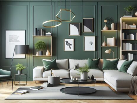 Woonkamer in kleur RAL 6009 Dennegroen