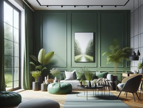 Woonkamer in kleur RAL 6010 Grasgroen