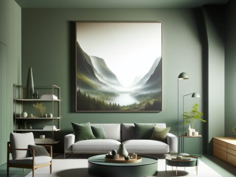 Woonkamer in kleur RAL 6011 Resedagroen
