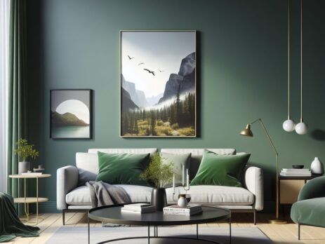 Woonkamer in kleur RAL 6013 Rietgroen