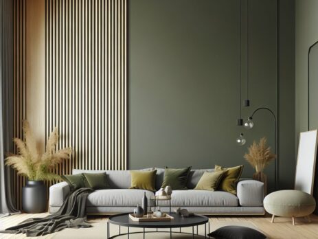 Woonkamer in kleur RAL 6014 Geel Olijfgroen