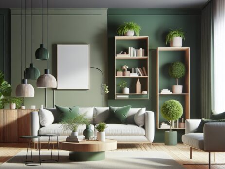 Woonkamer in kleur RAL 6017 Meigroen