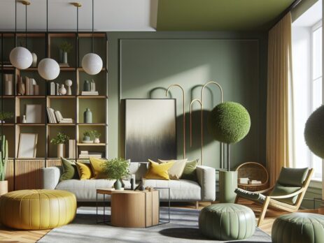 Woonkamer in kleur RAL 6018 Geelgroen
