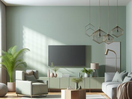 Woonkamer in kleur RAL 6019 Witgroen