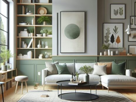 Woonkamer in kleur RAL 6021 Bleekgroen
