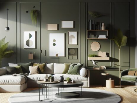 Woonkamer in kleur RAL 6022 Bruin Olijfgroen