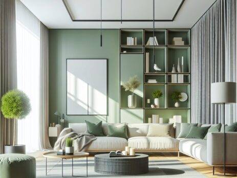Woonkamer in kleur RAL 6027 Lichtgroen