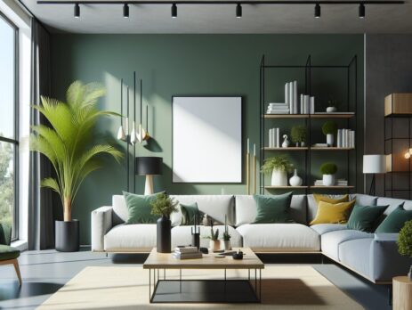 Woonkamer in kleur RAL 6028 Pijnboomgroen