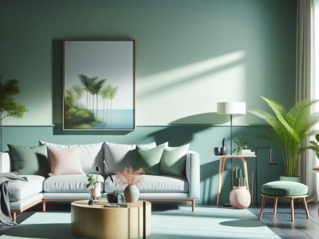 Woonkamer in kleur RAL 6029 Mintgroen