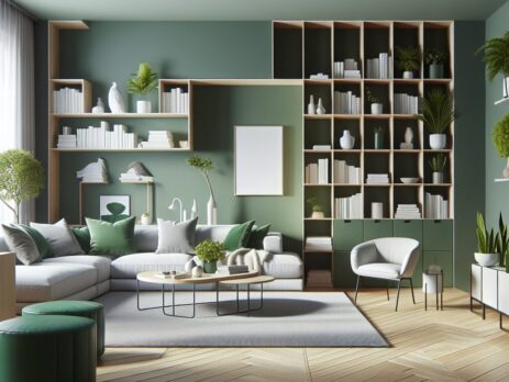 Woonkamer in kleur RAL 6032 Signaalgroen