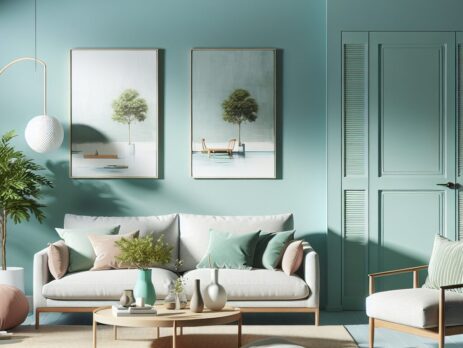 Woonkamer in kleur RAL 6033 Mintturquoise