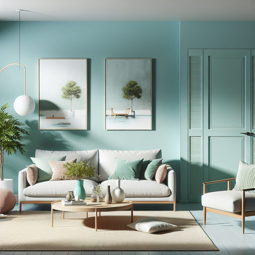 Woonkamer in kleur RAL 6033 Mintturquoise