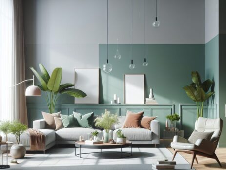 Woonkamer in kleur RAL 6035 Parelmoergroen