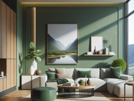Woonkamer in kleur RAL 6037 Reingroen