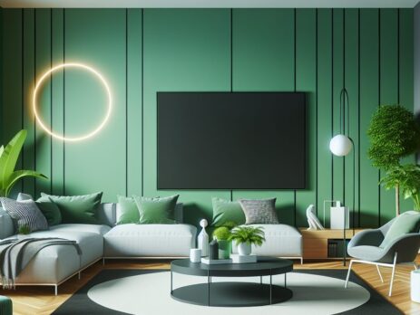 Woonkamer in kleur RAL 6038 Luminous Green