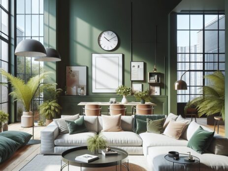 Woonkamer in kleur RAL 6039 Fibergroen