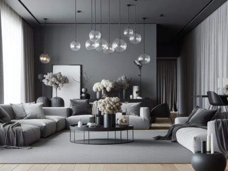 Woonkamer in kleur RAL 7000 Pelsgrijs