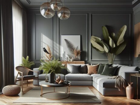 Woonkamer in kleur RAL 7002 Olijfgrijs