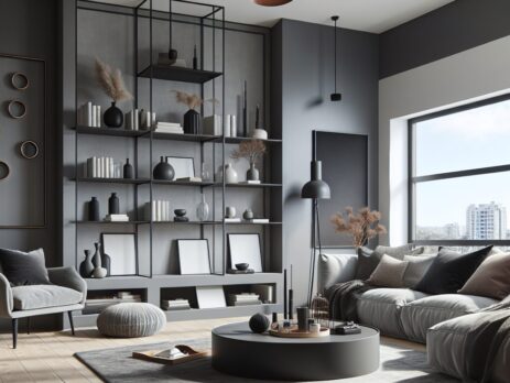 Woonkamer in kleur RAL 7010 Zeildoekgrijs
