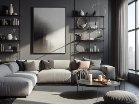 Woonkamer in kleur RAL 7012 Bazaltgrijs