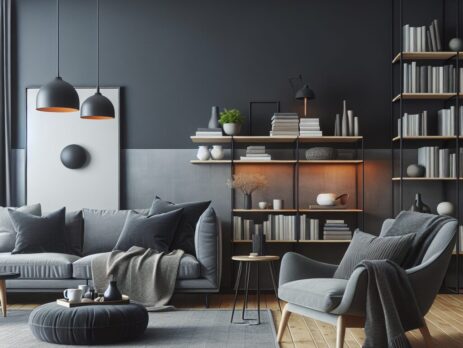 Woonkamer in kleur RAL 7015 Leigrijs