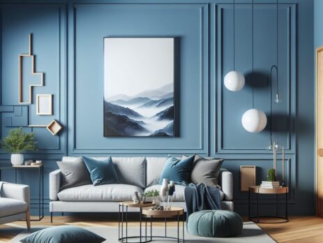 Woonkamer in kleur RAL 5009 Azuurblauw
