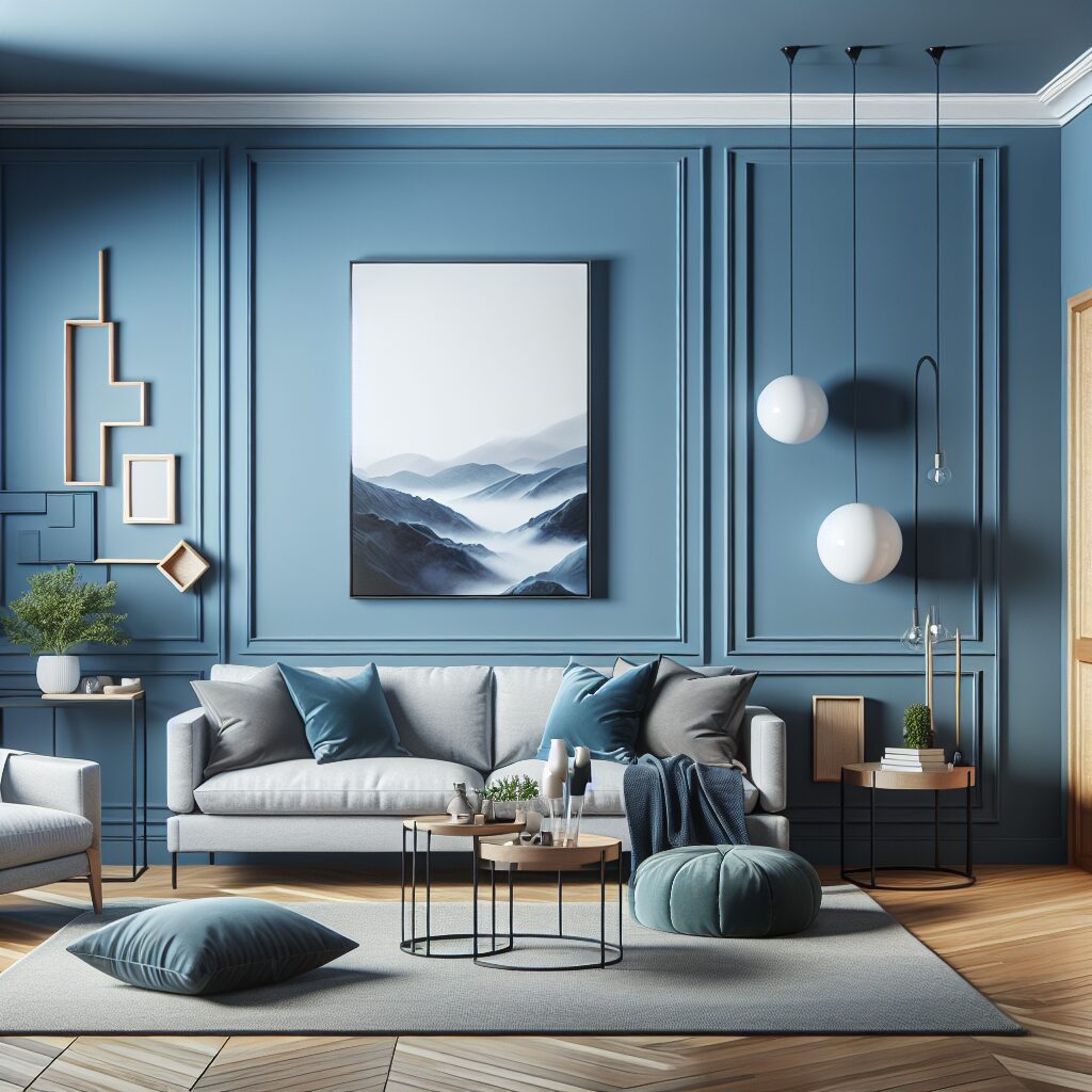 Woonkamer in kleur RAL 5009 Azuurblauw