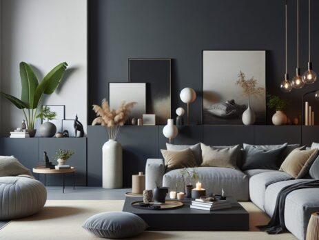 Woonkamer in kleur RAL 7022 Ombergrijs