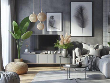 Woonkamer in kleur RAL 7030 Steengrijs