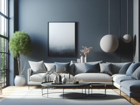 Woonkamer in kleur RAL 7031 Blauwgrijs