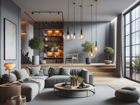 Woonkamer in kleur RAL 7032 Kiezelgrijs