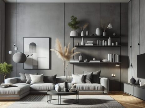 Woonkamer in kleur RAL 7033 Cementgrijs