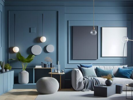 Woonkamer in kleur RAL 5010 Gentiaanblauw