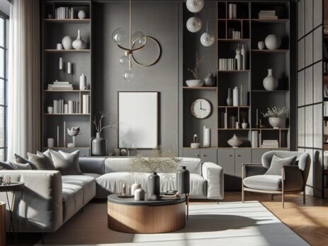 Woonkamer in kleur RAL 7044 Zijdegrijs